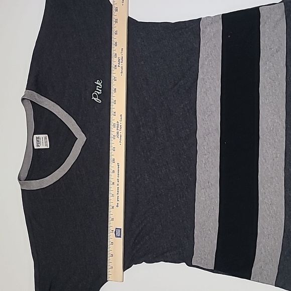 PINK VICTORIA'S SECRET Gray Drop Shoulder V-Neck Long Sleeve Tee Shirt - Small - Picture 11 of 12